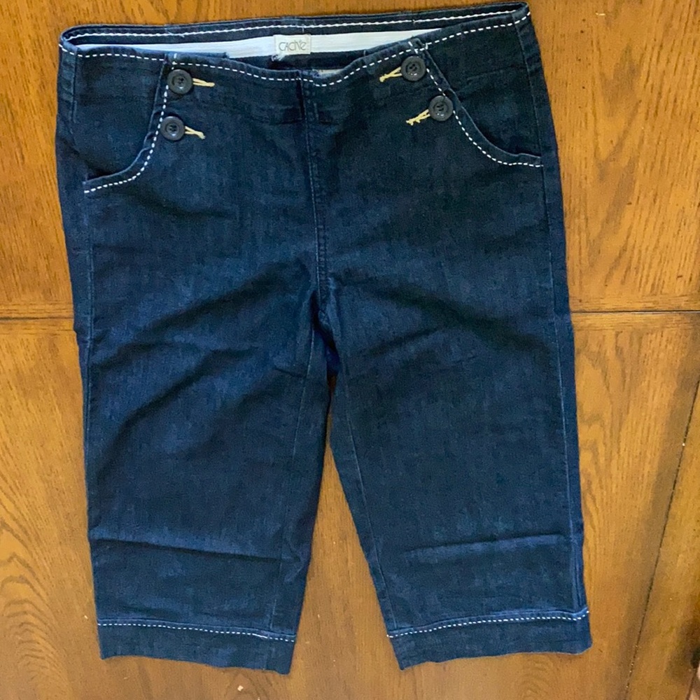 Like New Cache Dark Blue Denim Wide Leg Capri Pants